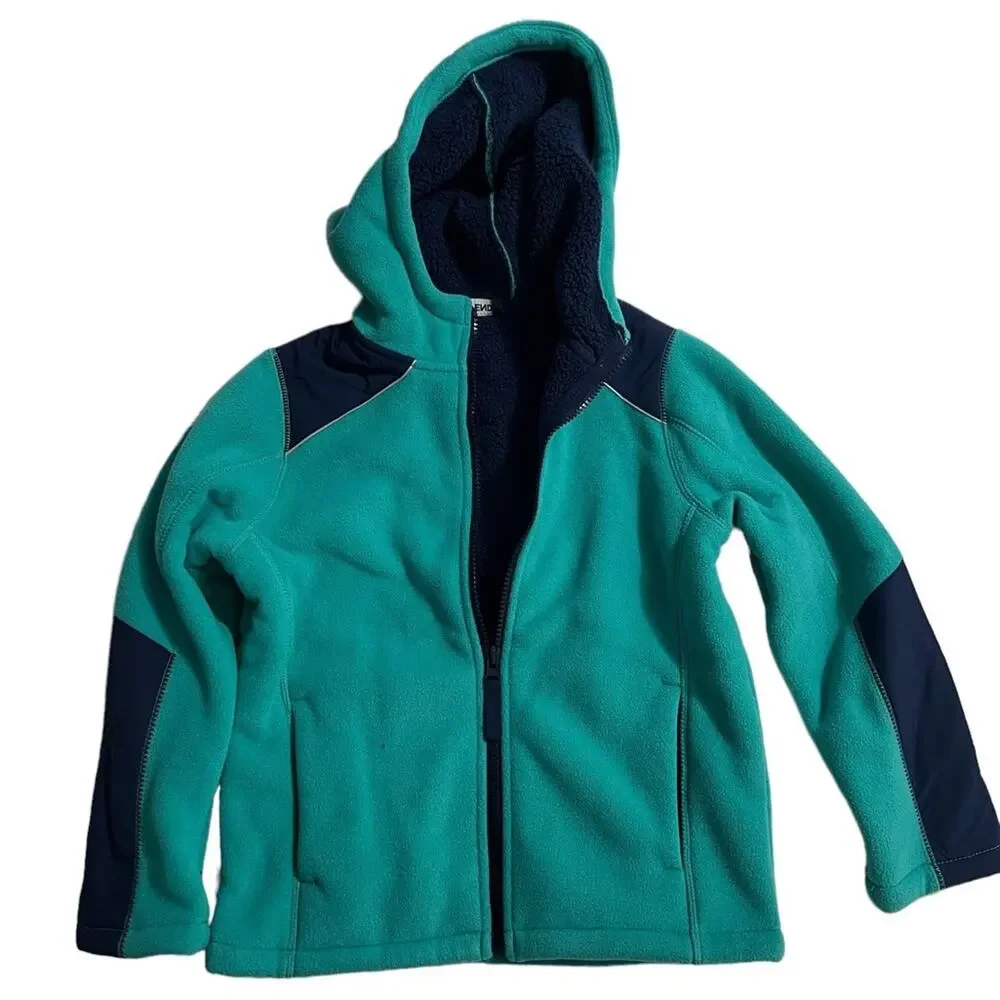 NWOT Lands End Seaglass Teal/Navy Warm Bonded Fleece Jacket - Size Large (7)